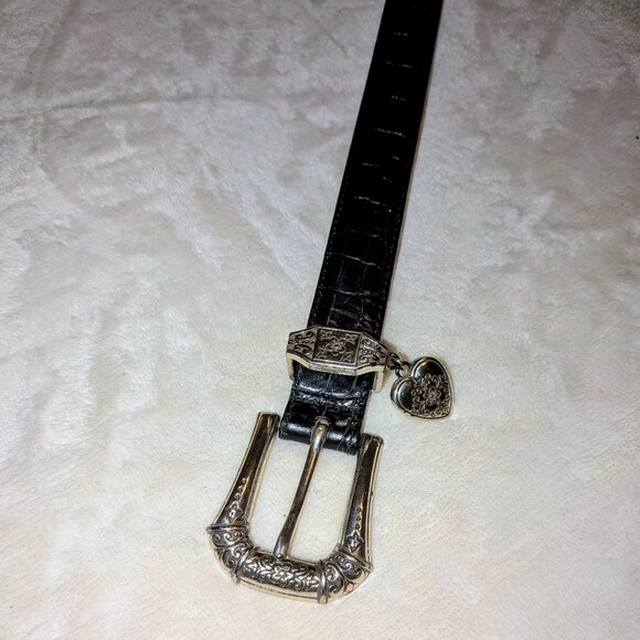 Women black leather belt with decorative buckle - Picture 2 of 4
